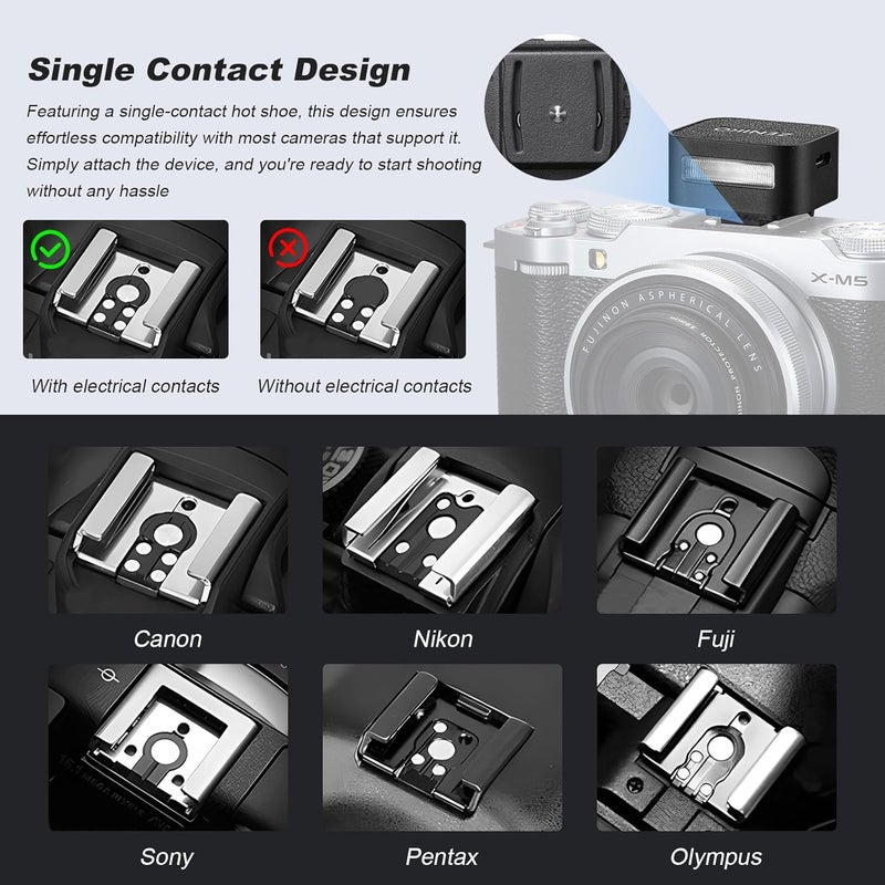 ZENIKO ZF04 Aluminum Mini Camera Flash Speedlite On Camera, 372 Full-Power Flashes 2.5S Recycle Mini Manual Flash for Canon/Sony zv1/Sony zve10 /Ricoh gr3/Nikon/Fuji f1 (Black) - Image 3